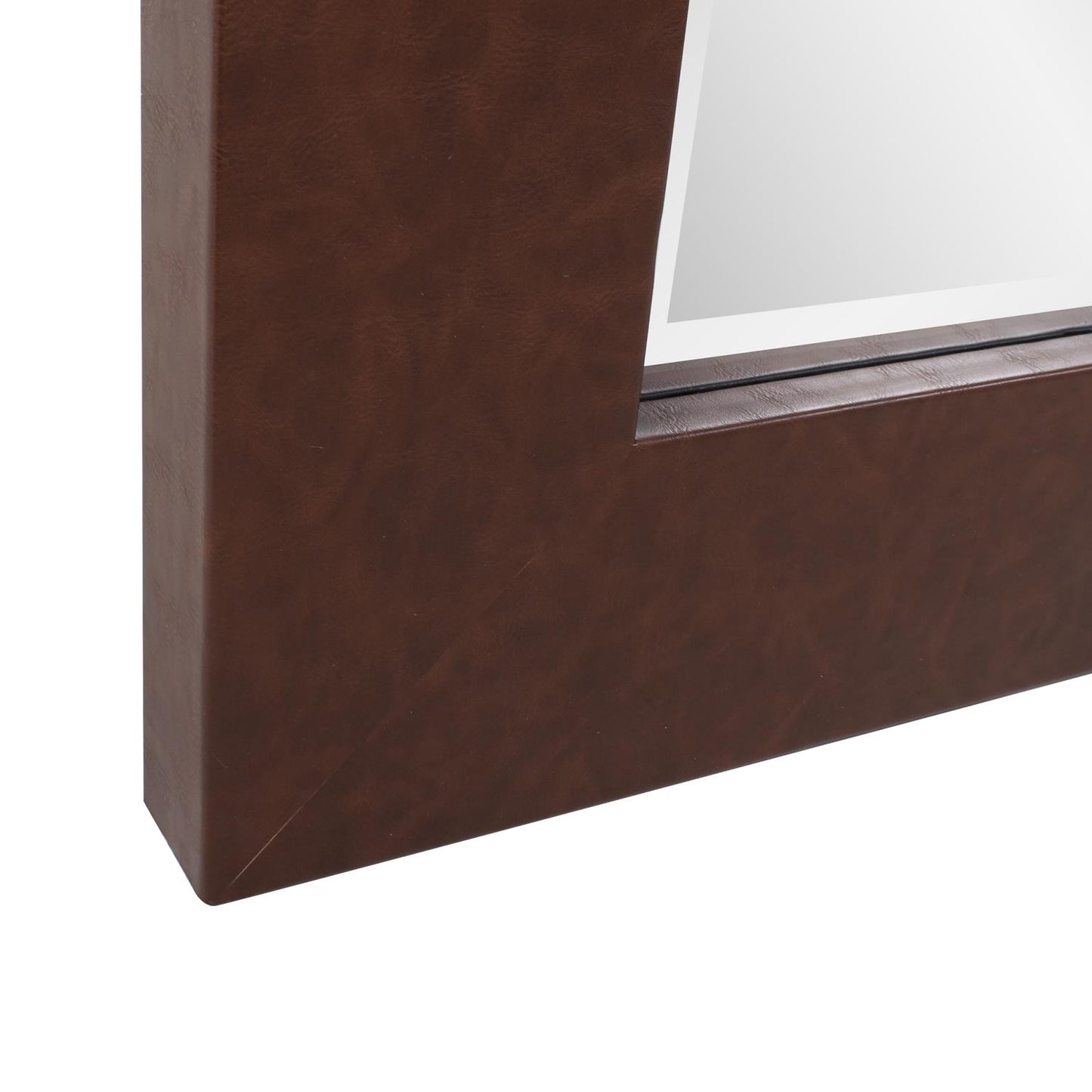 Bolivar Oversized Mirror in Rich Mocha Faux Leather