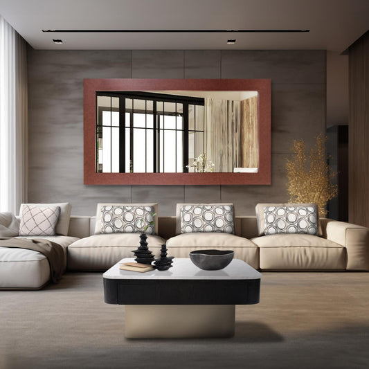 Bolivar Oversized Mirror in Rich Mocha Faux Leather