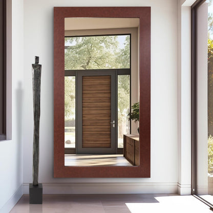 Bolivar Oversized Mirror in Rich Mocha Faux Leather